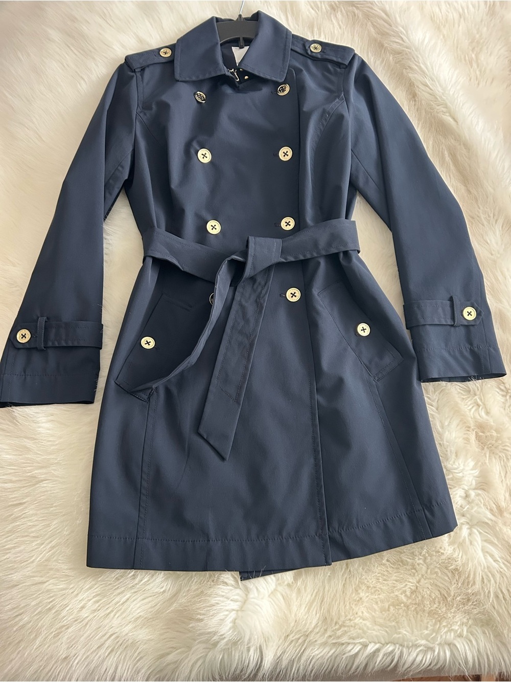 Nautica Navy Double-Breasted Trench Coat with Gold Buttons - Picture 2 of 11